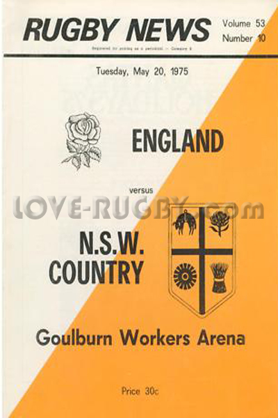 1975 New South Wales Country XV v England  Rugby Programme